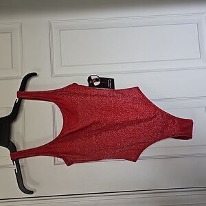 No Boundaries Red Glitter One Piece Swimsuit